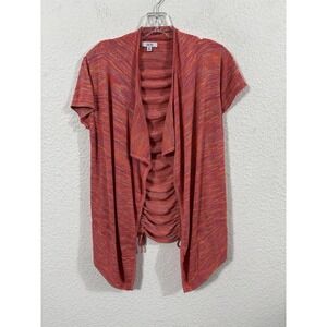 Vintage Cache Sweater Womens Medium Pink Orange‎ Cardigan Ruched Sparkle Y2K